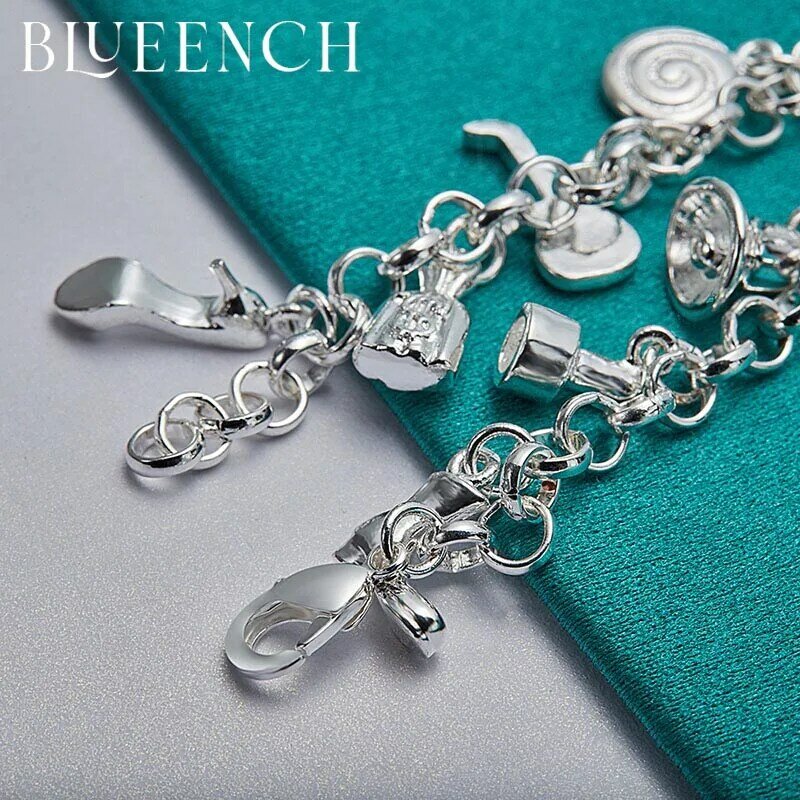 Blueench-pulsera de cadena de cuentas de doble fila para hombre y mujer, de Plata de Ley 925, abalorio para fiesta, joyería de moda