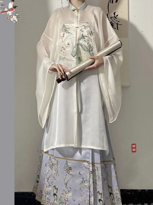 Oryginalny dynastia Ming Hanfu damski pełny zestaw haftowany długa bluzka + plisowana spódnica końska spódnica chińskie tradycyjne kostium