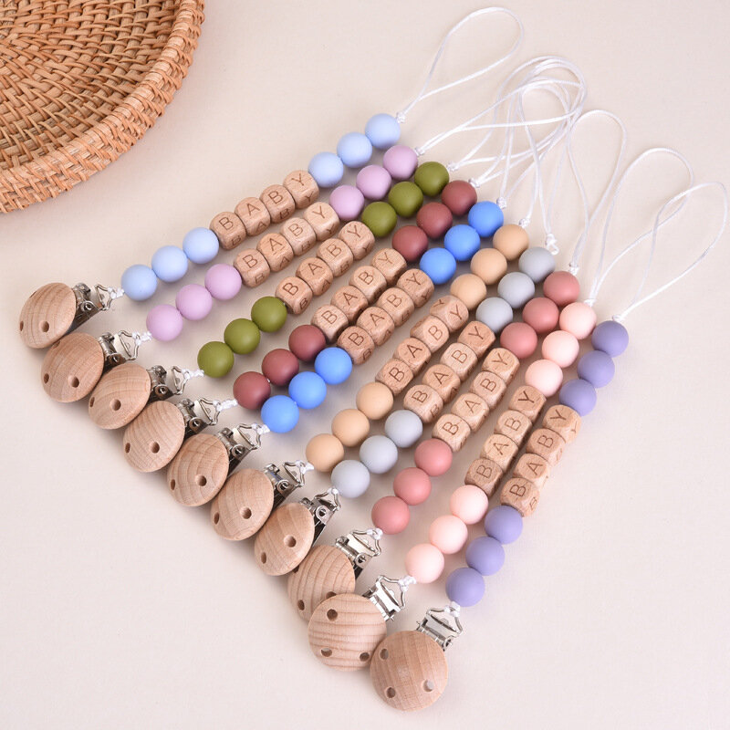 Baby Personalized Name  Pacifier Clips Chain Silicone Teethers Dummy Nipple Holder Clip Teething Toys Accessories Newborn Gift