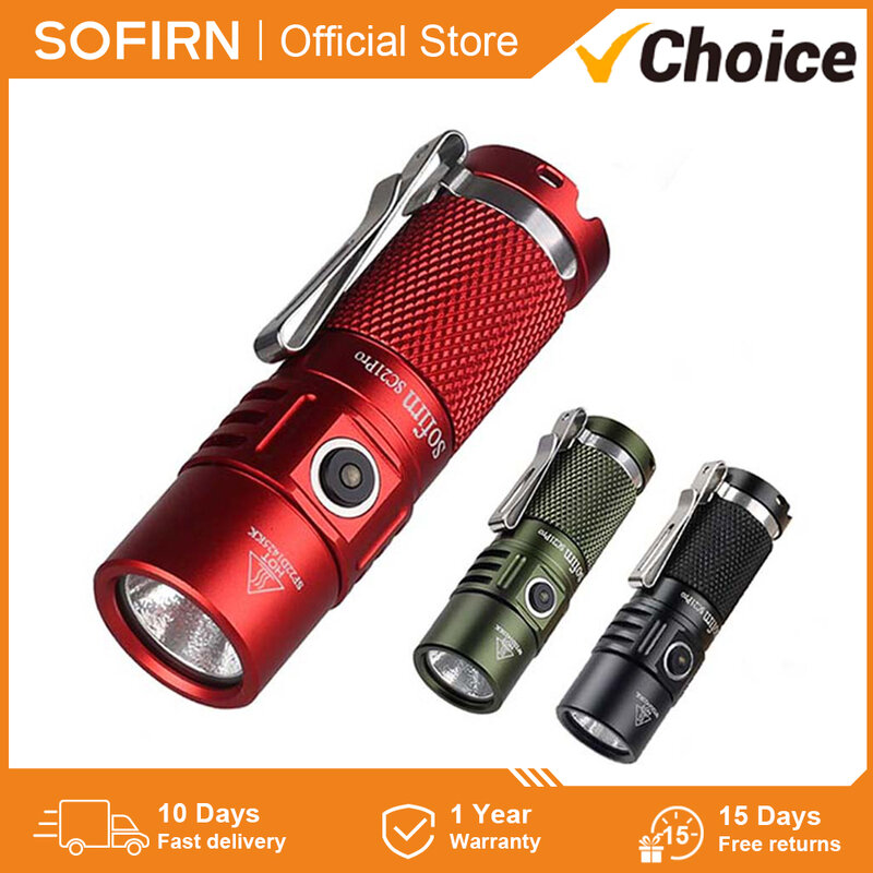 Sofirn-SC21プロの強力なLED懐中電灯,充電式,USB c,2.0, 16340, 1100lm,lh351d,90cri