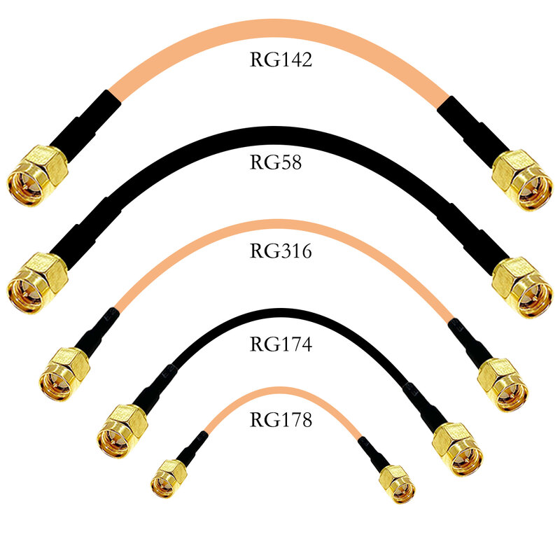 Cable de extensión con conector RF macho SMA a macho SMA, conector Pigtail, RG174, RG178, RG316, RG58, RG142