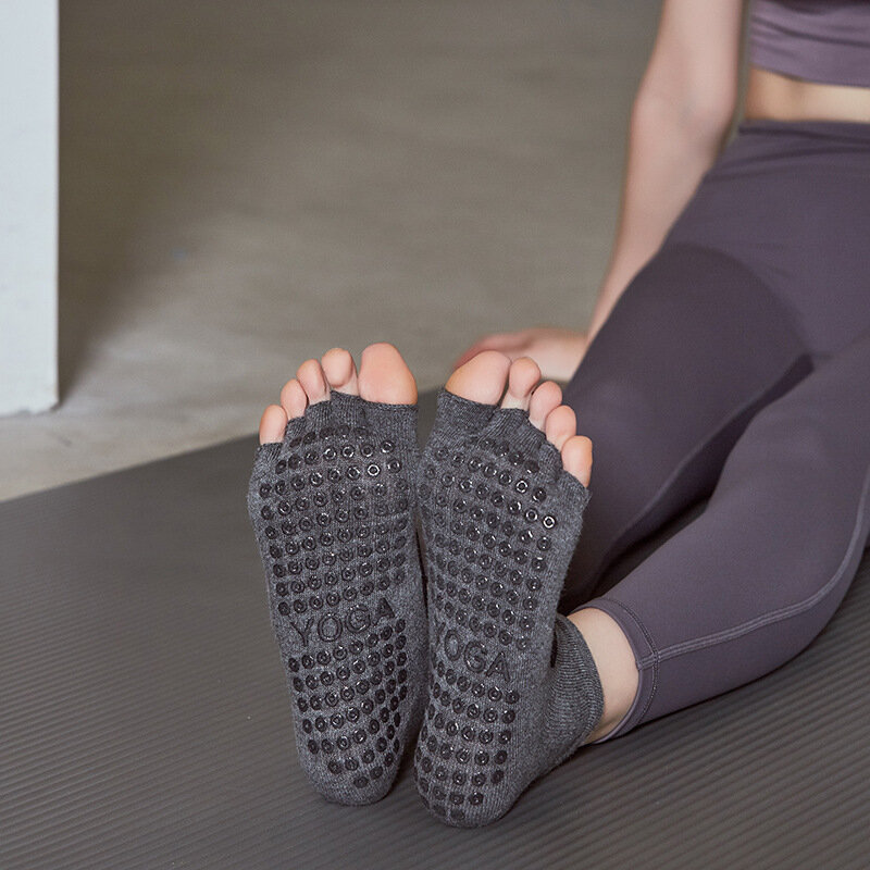 Frauen Backless Atmungsaktive Toeless Anti Slip Yoga Socken Gym Fitness Sport Pilates Fünf Finger Professionelle Dance Socke W18