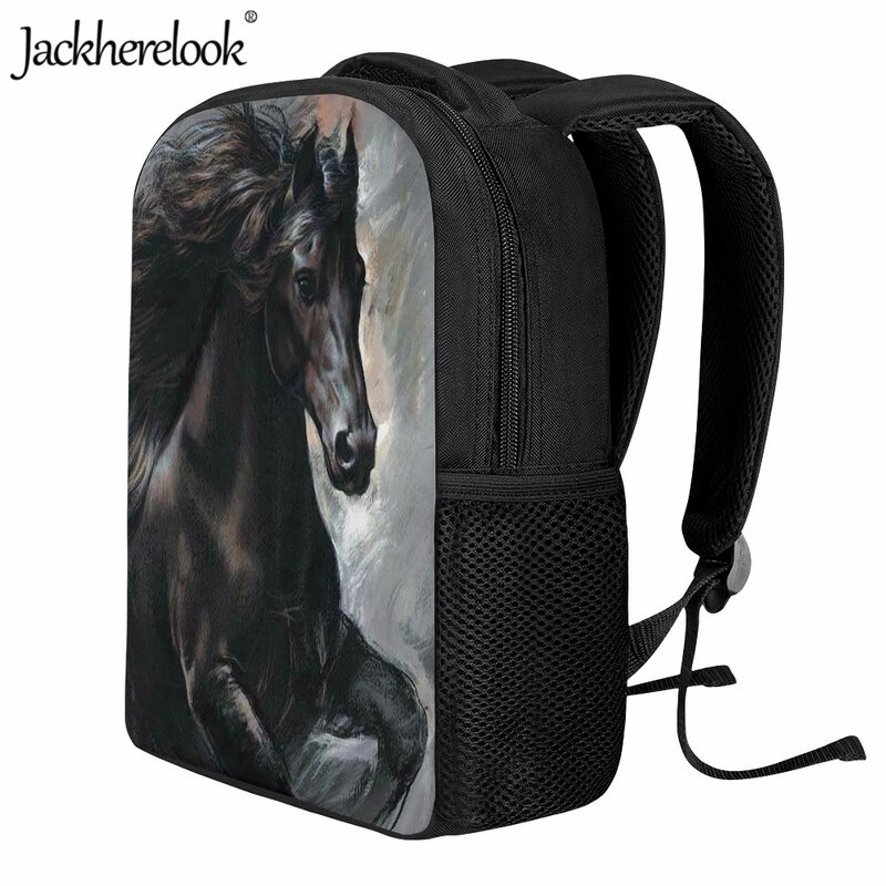Jackherelookキッズファッションスクールバッグトレンドアートホースデザインバックパック動物3Dプリント子供用ブックバッグ実用的なナップザック