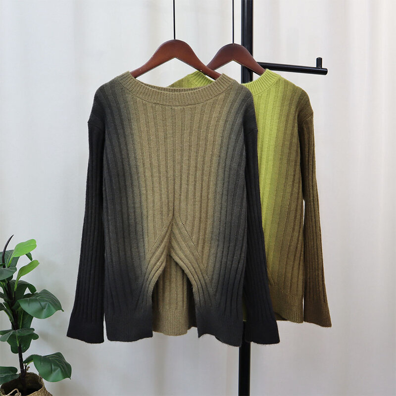 Suéteres suaves divididos para mujer, Jersey degradado de manga larga, camisa de punto cálida, prendas de punto elegantes para mujer, otoño e invierno, novedad de 2023