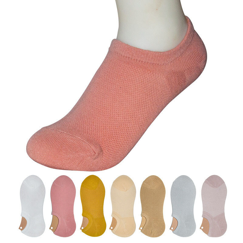 Calcetines de algodón para mujer, medias de malla de Color caramelo, transpirables e invisibles, para estudiantes, venta al por mayor, primavera y verano, 2023