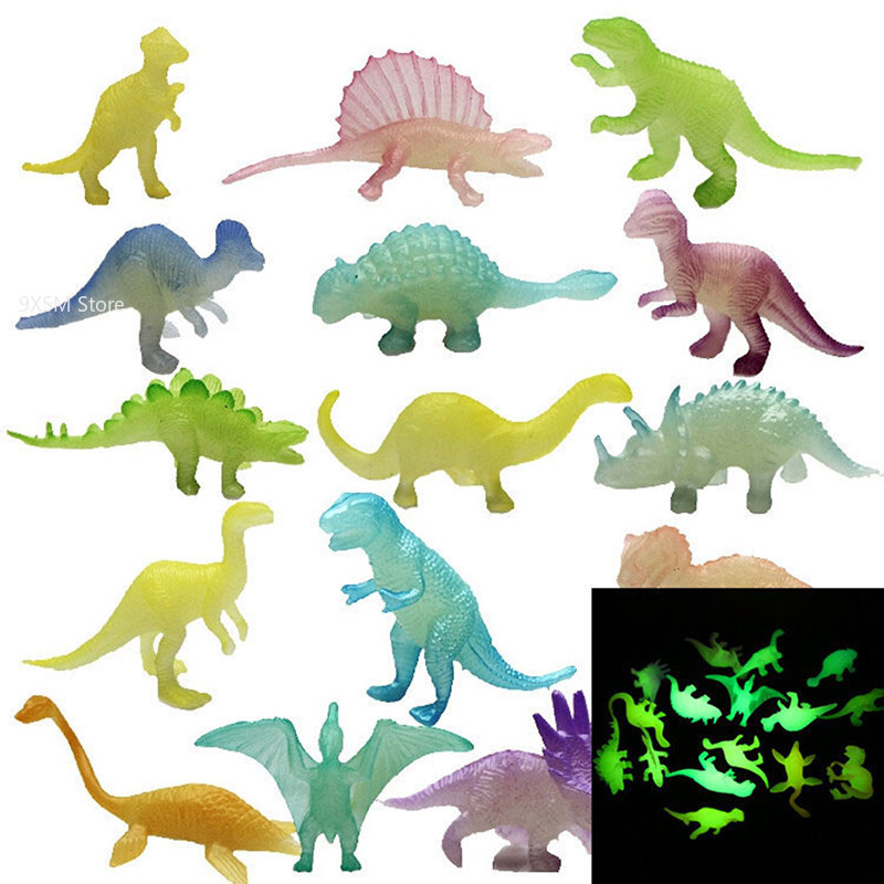 10PCS PVC Mini Luminous Dinosaurs Glow in the Dark Dino Toys Treat Kids Birthday Party Favors Boy Girl Gifts Goodies Fillers