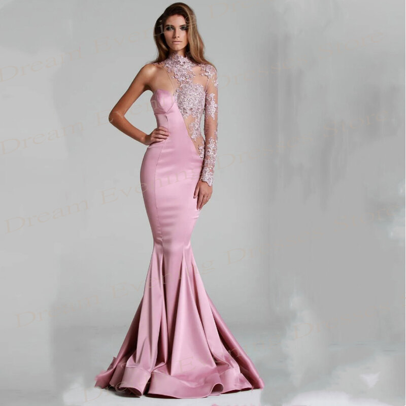 2024 affascinante bella rosa sirena da donna abiti da sera delicati Sexy una spalla Appliques di pizzo abiti da ballo abiti popolari