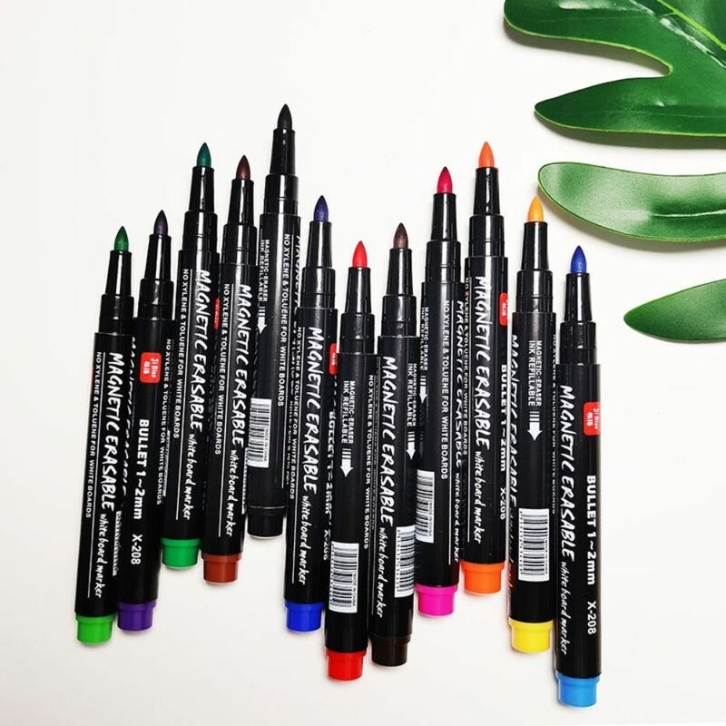 12 Kleuren/Set Nieuwe Niet-Giftig Schilderen Handtekening Magnetische Whiteboard Pen Mark Pen Uitwisbare Markers Plastic