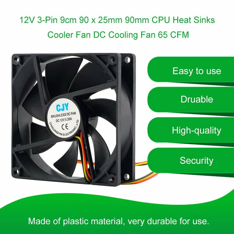 1pc 12V 3-Pin 9cm 90 x 25mm 90mm CPU Heat Sinks Cooler Fan DC Cooling Fan 65 Cpu Processor Fans Heat Sink CFM High Quality