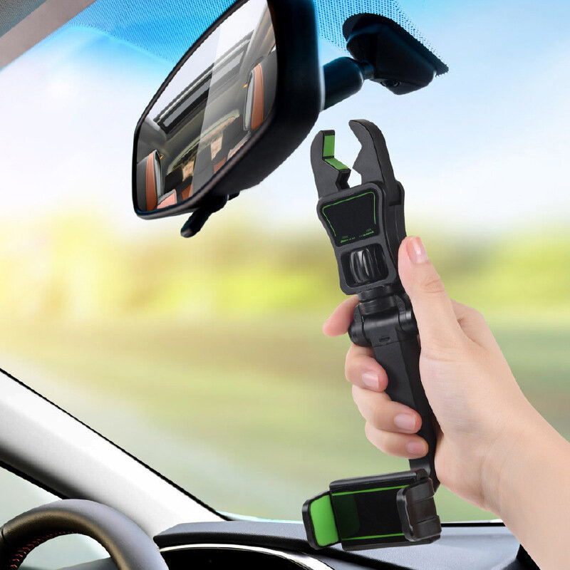 รถผู้ถือโทรศัพท์มือถือมัลติฟังก์ชั่360องศา Rotatable กระจกมองหลังที่นั่งแขวนคลิป Bracket ผู้ถือโทรศัพท์มือถือสำหรับรถยนต์