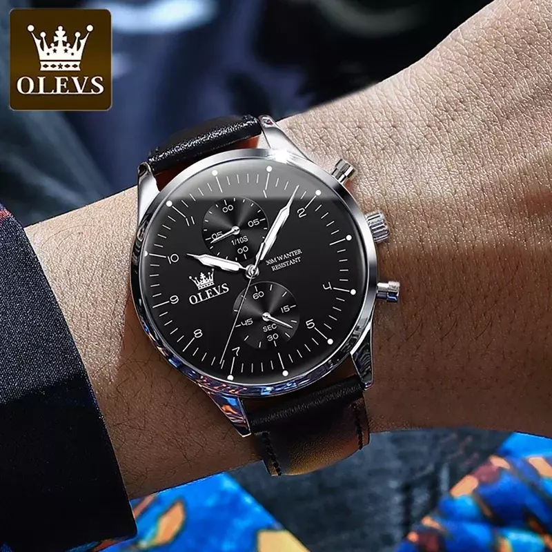 OLEVS-reloj analógico de cuarzo para hombre, accesorio de pulsera resistente al agua con cronógrafo, complemento masculino de marca de lujo con diseño moderno y luminoso