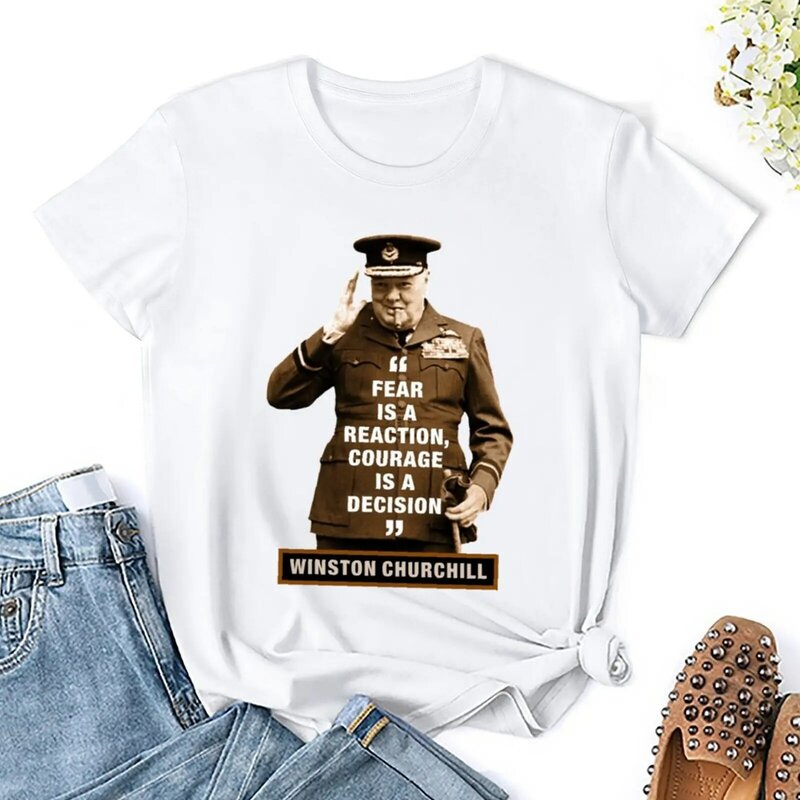 윈스턴 처칠 공포 반응, 용기 결정 티셔츠, 카와이 옷, 여름 상의, 여성 티셔츠
