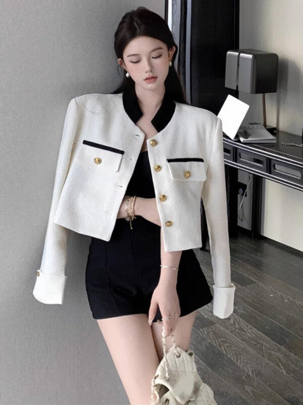 Panelled Jackets Women Slim Temperament All-match French Style Spring Autumn Spliced Popular Daily Streetwear Slouchy Classic