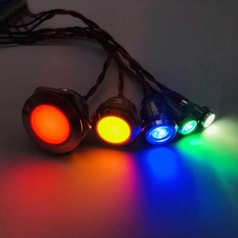 Lâmpada indicadora impermeável do metal, lâmpada do sinal do poder, vermelho, amarelo, azul, 3V, 5V, 6V, 12V, 24V, 110V, 220V, 6mm, 8mm, 10mm, 12mm, 12mm, 16mm, 19mm, 22mm cor verde e branca