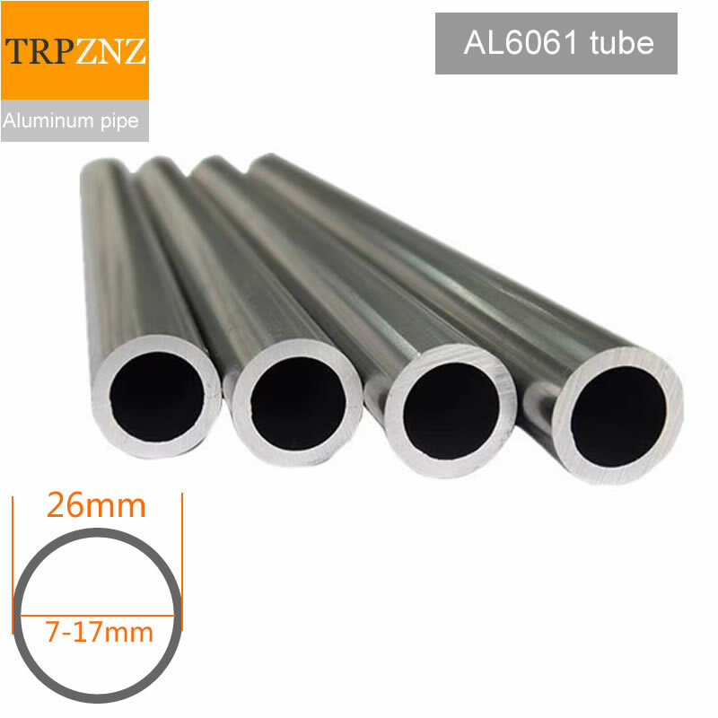 Tubo redondo de aluminio 6061, diámetro exterior de 26mm, diámetro interior de 26mm a 17mm, tubo recto duro, Pared Gruesa delgada