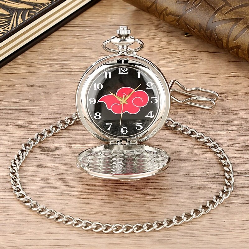 Srebrny, gładki czerwony Lucky Cloud zegarek kieszonkowy kwarcowy mężczyźni elegancki naszyjnik wisiorek zegar kobiety cyfra arabska Dial zegar Retro prezent
