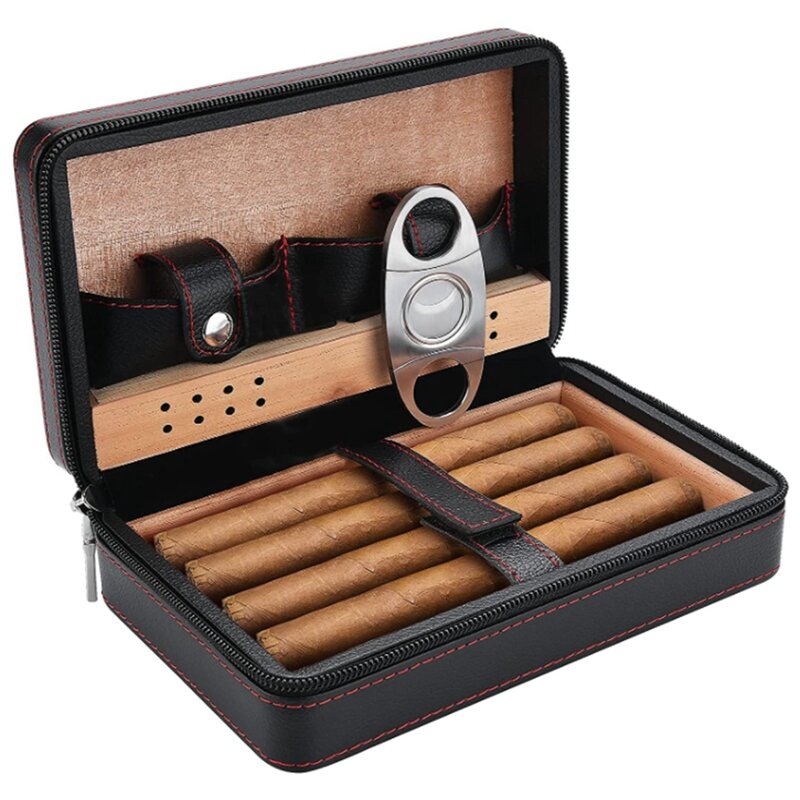 Cigarヒューマンケース、シガーストレージ、ポータブルシダーウッド、レザートラベルトラベル加湿器セット、ギフトボックス