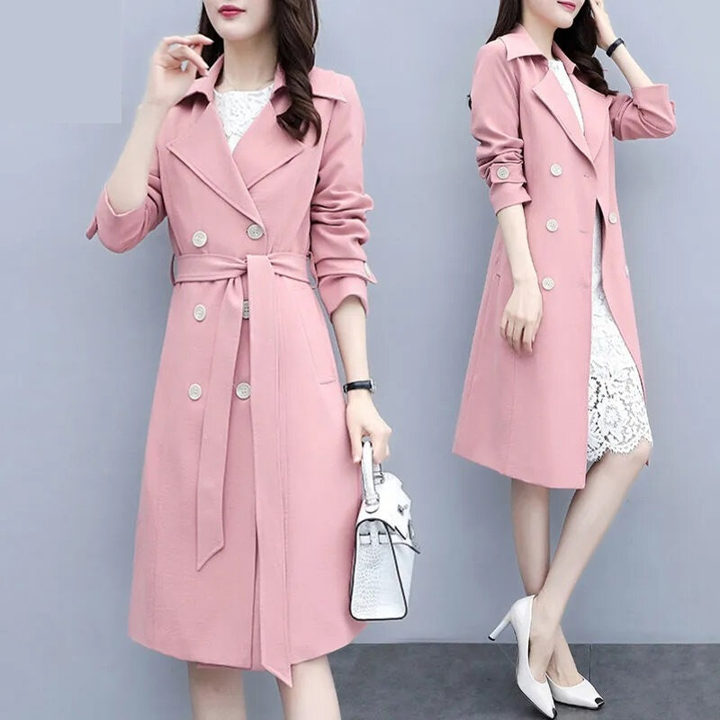 2023 New Casual Thin Trench Coat Women Outwear Mid Long Slim Windproof Coat Spring Female Windbreaker Coat Mujer M-3XL