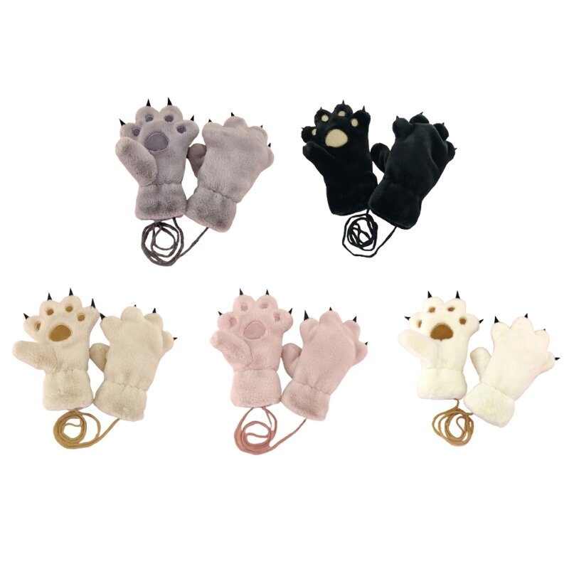 K1MA Soft Toddler Winter Gloves Faux Rabbit Hair Kids Gloves Animal Paws Shape Gloves