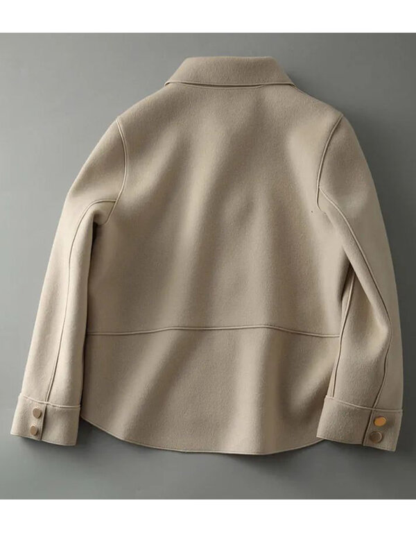 Modny elegancki płaszcz damski nowy koreański wersja prosty jednolity kolor wełniany płaszcz Temperament luźne, jesienne krótka kurtka damska 2024