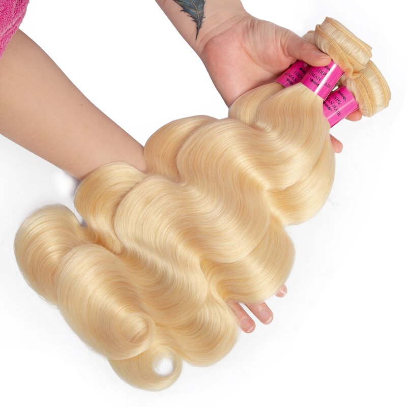 613 Blonde Human Hair Bundles 24 26 Inch Body Wave Human Hair Bundles Brazilian Hair Weaving Bundles Remy Hair Extensions