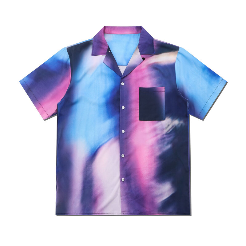 Y2K 스트리트웨어 패션 남성용 컬러풀 타이 다이 하와이아나 반팔 셔츠, 트렌디올 남성 비치 셔츠, 여름 신상