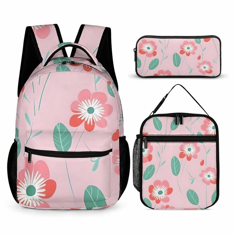 Schoolbag with Zipper Mochila de grande capacidade Combinação de impressão pop Viagem, Conjunto de 3 peças