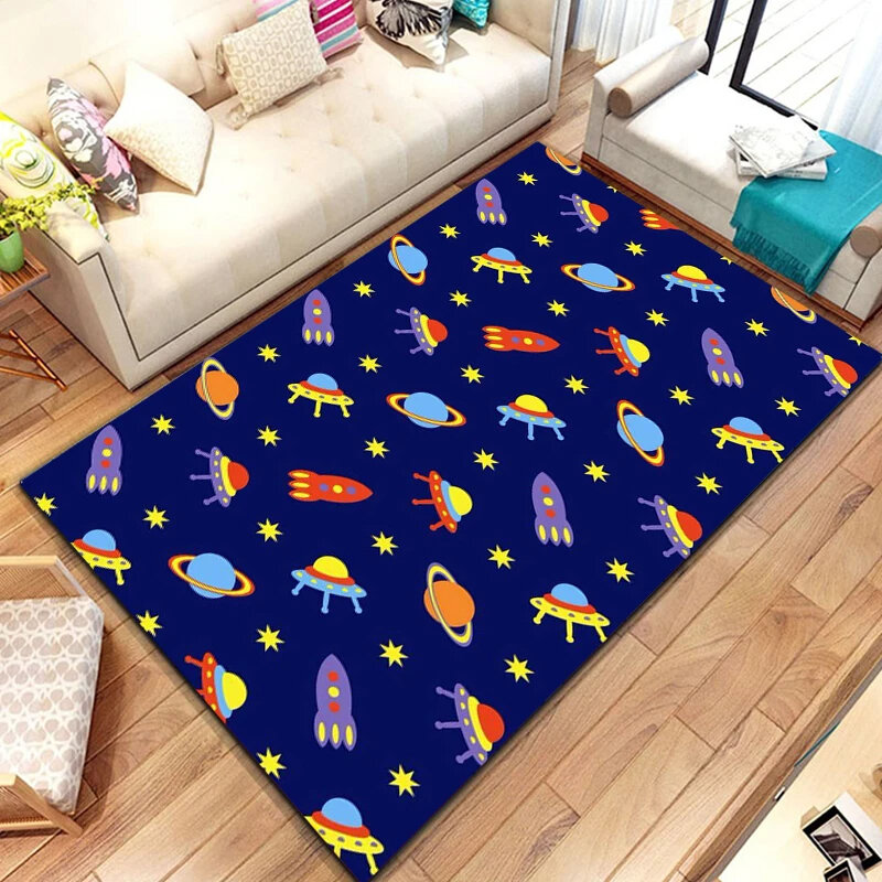 Kartun luar angkasa astronot karpet alam semesta Galaxy Area karpet untuk kamar tidur ruang tamu dekorasi Planet keset langit berbintang tikar lantai