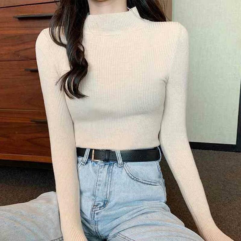 Autumn Winter Women Thin Turtleneck Inside Wear Bottoming Shirt Long Sleeve Tight Slim Fit T-shirts Solid Color Tops