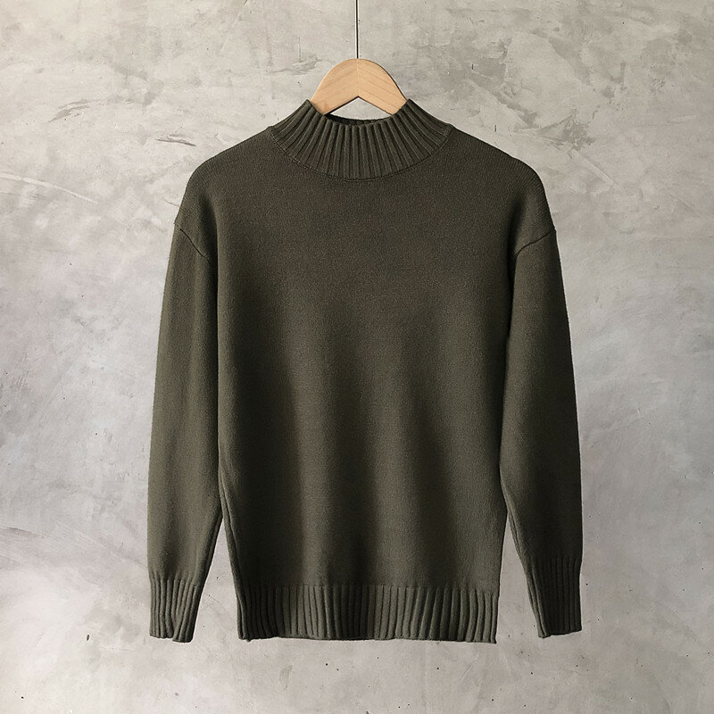 2024 Men's Autumn Winter New Half High Collar Sweater Tops Male Knit Long Sleeve Jumpers Men Solid Color Casual Pullovers I758