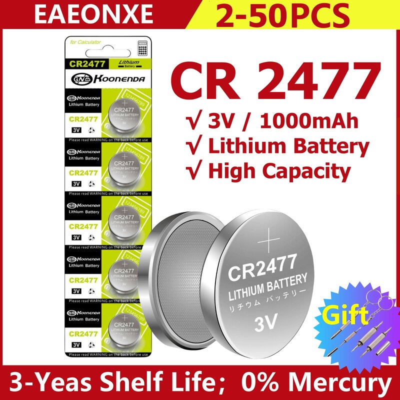 Wysoka pojemność 2-50pcs CR2477 bateria telefonu guzik 2477 baterie do zegarka zdalnego kalkulatora skaluje stabilne występy z prezentem