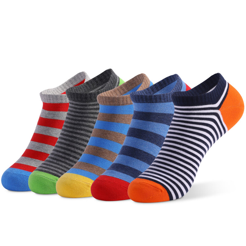 5 Pairs Low Cut Men Socks Solid Color Stripe Breathable Cotton Socks Sport Short Socks Women Men Funny  Ankle Socks