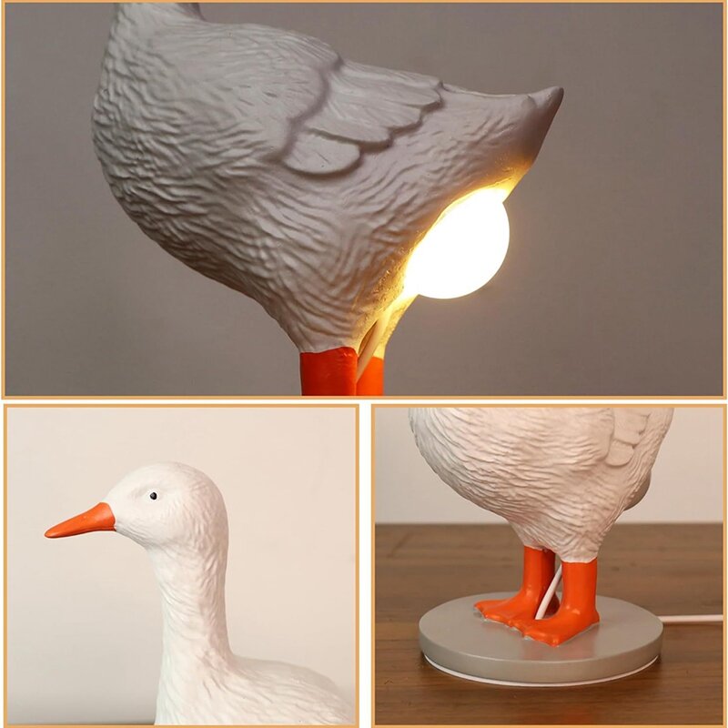 Lampu bebek, lampu meja bebek 3D, lampu LED seperti hidup, lampu malam bebek Resin dengan USB, 1 buah Resin putih