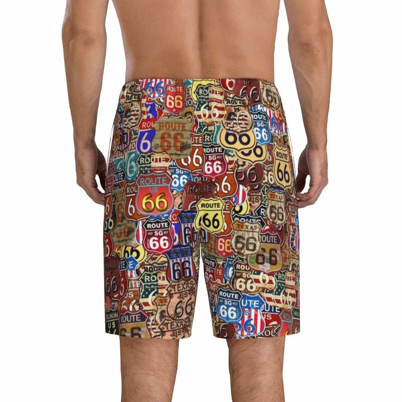 Pantaloncini del pigiama da uomo con stampa personalizzata Route 66 segni USA Highway Sleep Pjs Sleepwear Bottoms con tasche