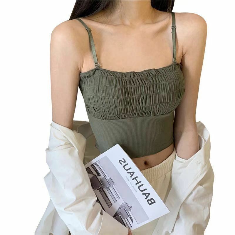 Lingerie Suspender renda seksi berlipat tepi telinga kayu dibungkus di sekitar dada tali elastis bantalan dada sebagai atasan dasar