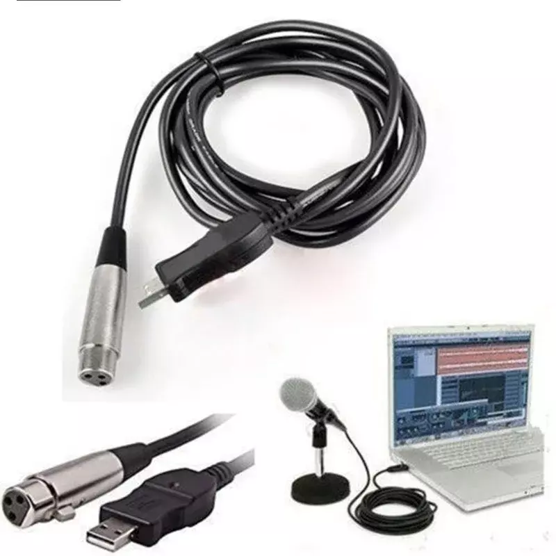 XLR fêmea para USB macho, 3m, 9ft cabo de ligação do microfone adaptador, gravador vocal conector