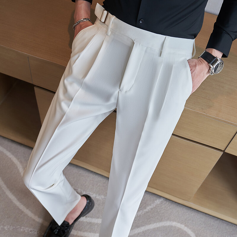 QJ CINGA-Pantalones gruesos de lana para Hombre, Pantalones ajustados de negocios a la moda, color gris, 28-36, Otoño e Invierno