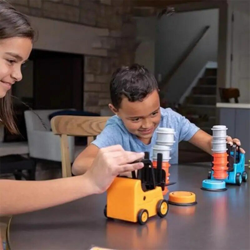 Empilhadeira Interactive Game Toy para crianças, Placa de correspondência educacional precoce, Caminhão de engenharia, Empilhadeira Press Shovel