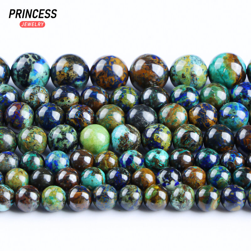 Natural Chrysocolla Stone Beads para Fazer Jóias, Azurite, Pulseiras, Colar, Acessórios DIY, Atacado, A Plus, 6mm, 8mm, 10mm