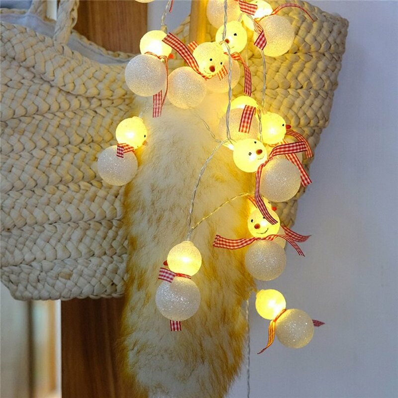 귀여운 LED 크리스마스 라이트 스트링 눈사람 스트링 라이트, 배터리 조명, 침실 장식 용품, 야외 작은 조명