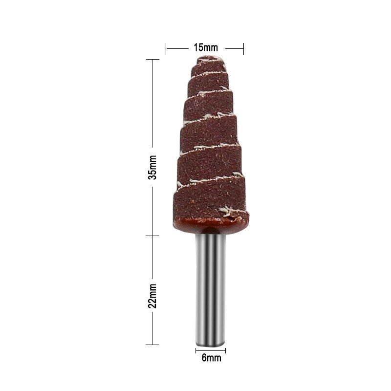 Rodas de lixa com cone cônico, cabeça de moagem, 80 Grit, 6mm Shank, 15mm, 20mm, 25mm, 30mm, 1Pc