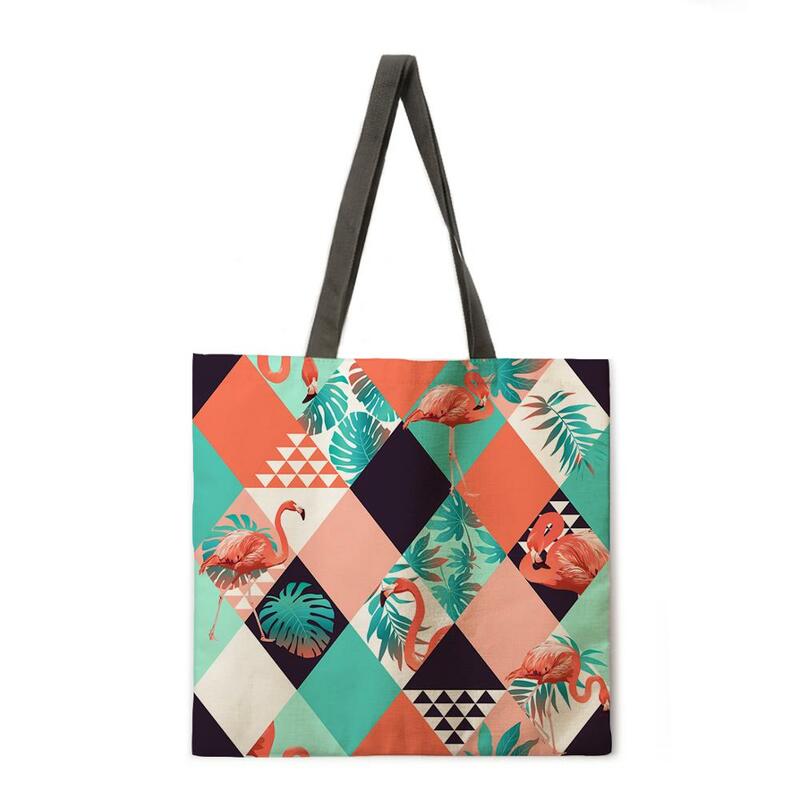 Folding Shopping Bag Flamingo Print Bag Ladies Shoulder Bag Women Casual Reusable Handbag Outdoor Beach Bag Women's Handbag