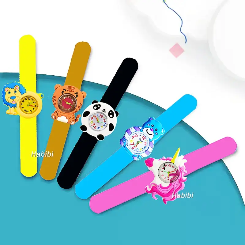 Jam tangan anak perempuan anak laki-laki hewan 3D kartun bayi cantik hadiah pesta ulang tahun siswa jam tangan jepret mainan waktu belajar dengan jam baterai ekstra