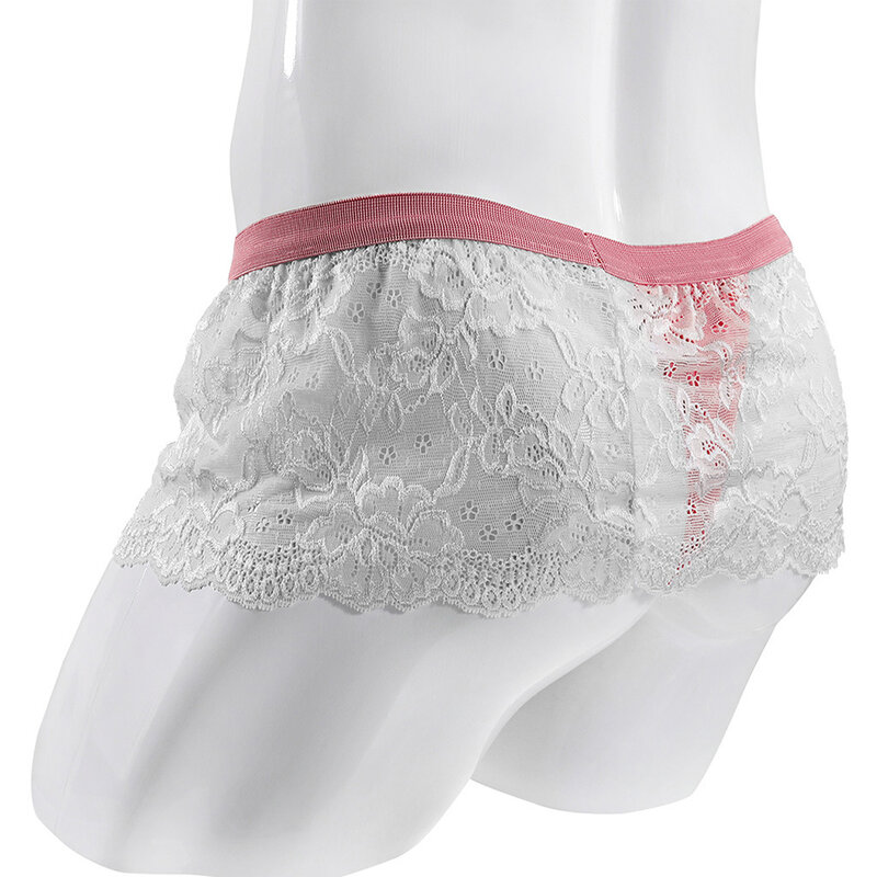 Sissy-Lingerie en dentelle pour hommes, culotte à jupe, sous-vêtement transparent solide, taille basse, string respirant 7.0