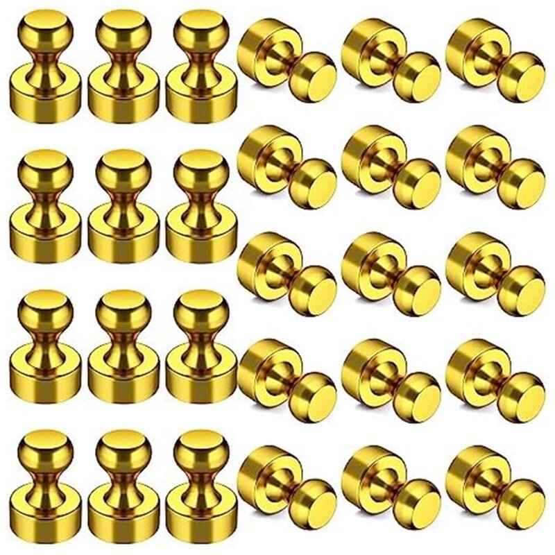 24 Pack Magnets For Whiteboard And Magnetic Push Pins For Kitchen, School, (Gold)