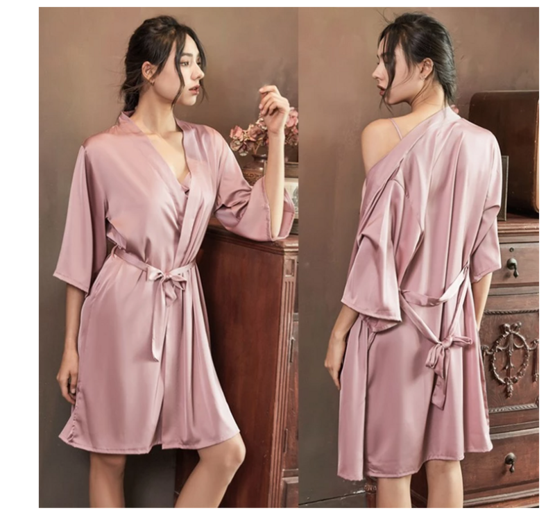 Jubah Satin Pakaian Dalam Intim Wanita Pakaian Tidur Halus Pengantin Hadiah Pernikahan Kasual Kimono Jubah Mandi Gaun Malam Gaun Malam Seksi