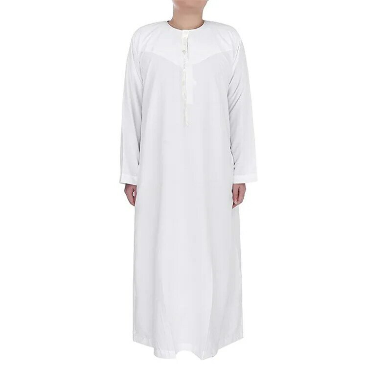男性用のイスラム教徒の服,長袖,ラウンドネック,アラブのカフタン,イスラムの服,白