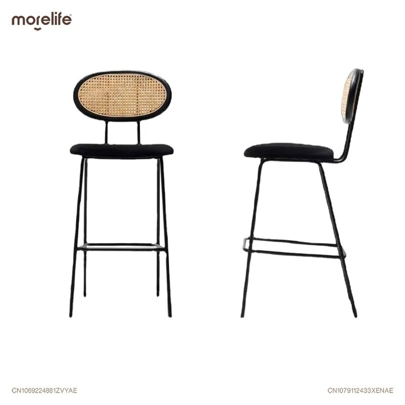 Banquinho alto de vime nórdico para casa Cadeira de madeira maciça Fezes de ferro criativo Personalidade moderna e simples