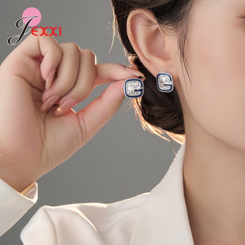 925 Sterling Silver Jewelry Stud Earrings for Woman Lady Stylish Square Pendientes Nice Ear Decoration Party Accessories