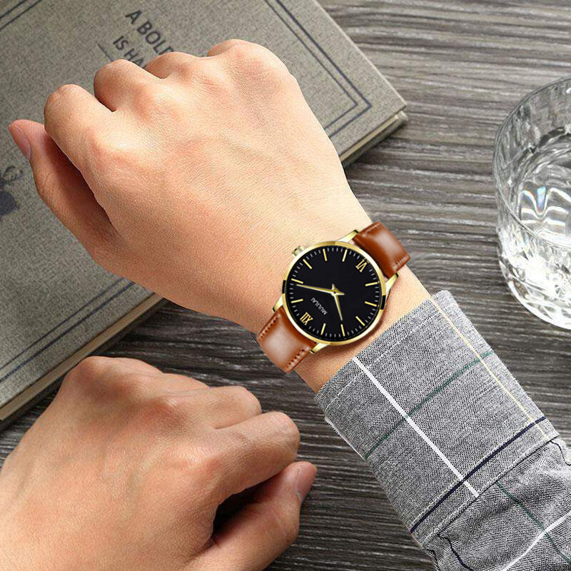 男性ファッション腕時計スポーツ鋼超薄型革バンド腕時計クォーツビジネス腕時計男性リロイhombreレロジオmasculino